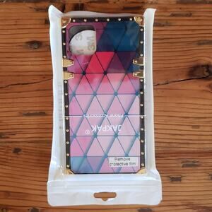 Jakpak New iPhone 11 Pro Max Case Black and Gold Studded Multi-Colored Triangle